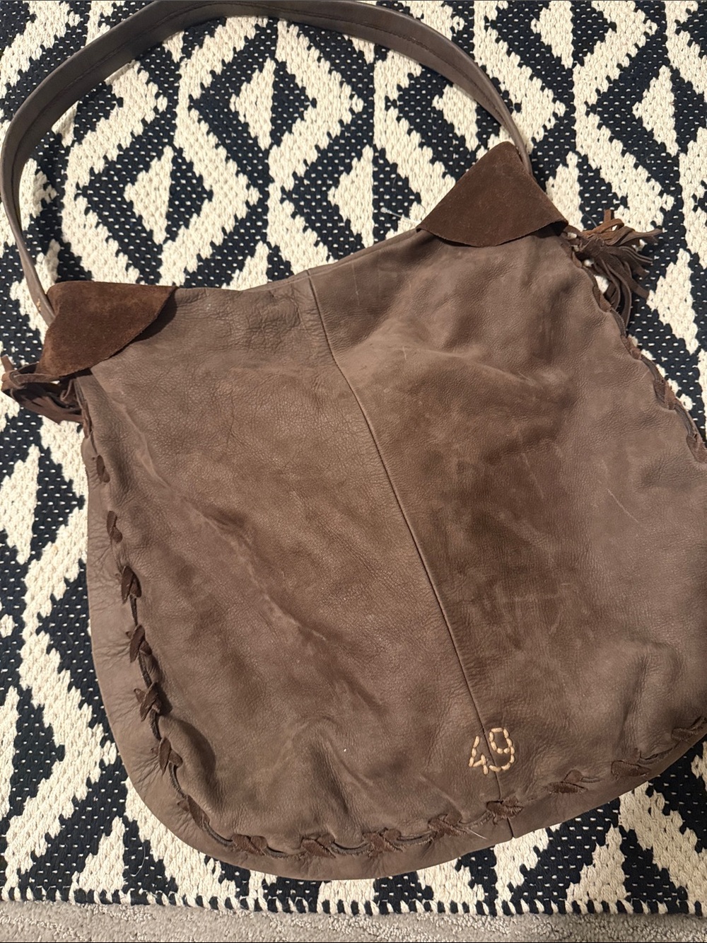 Genuine Leather Hobo Purse Cross Stitching 49 square miles